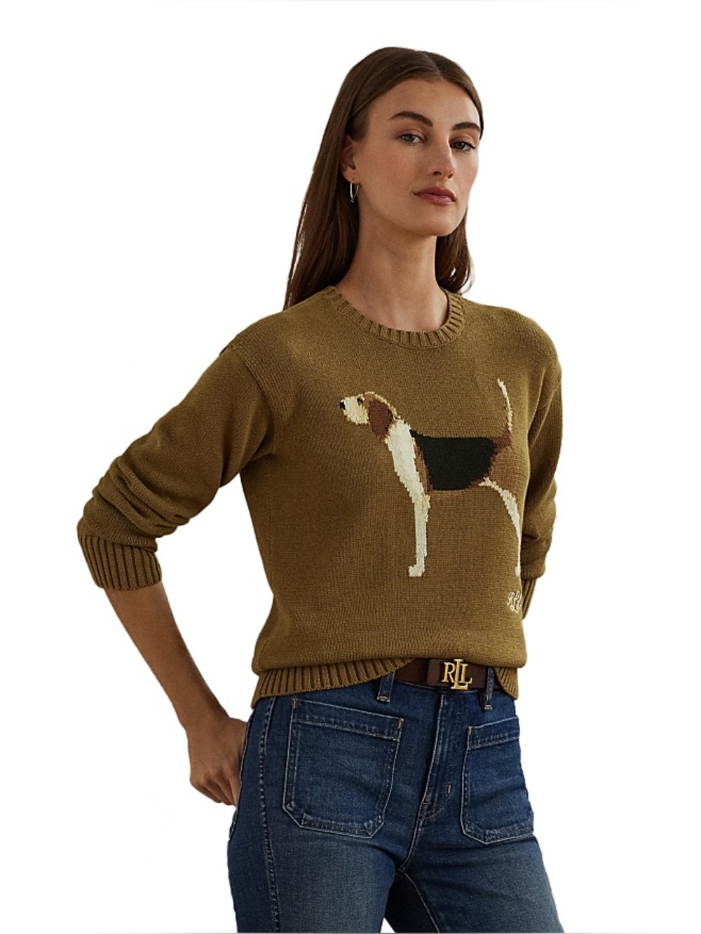 Lauren Ralph Lauren || intarsia knit dachshund cropped sweater